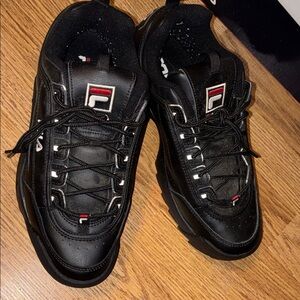 Fila Men's Black Sneakers with Red & White Logo Accents
